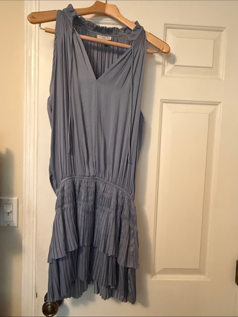 Current/Air Dusty Blue High-Low Sleeveless V-Neck Dress